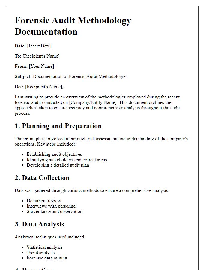 Letter template of forensic audit documentation methodologies