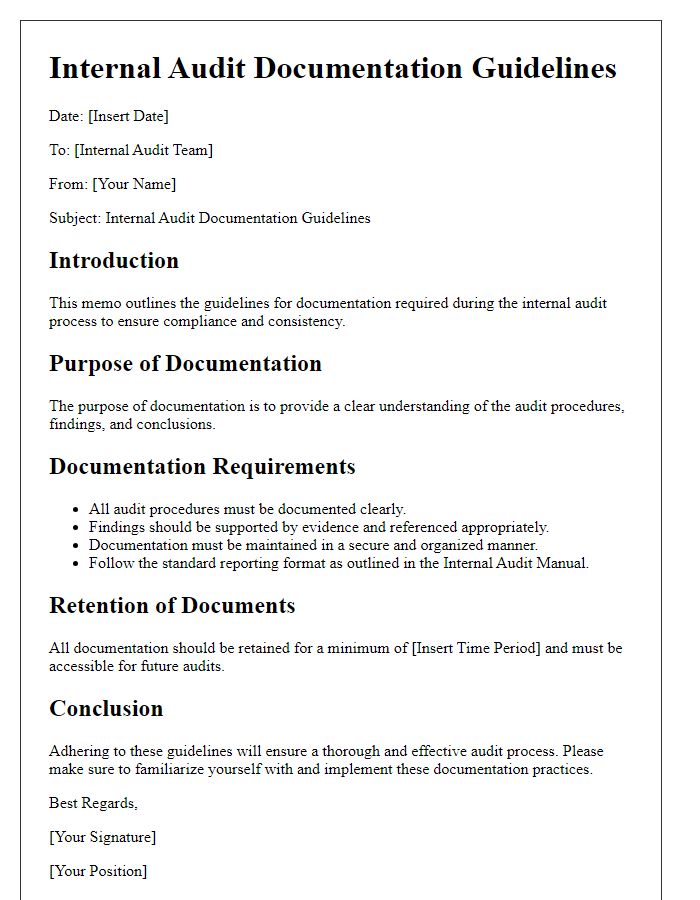 Letter template of internal audit documentation guidelines