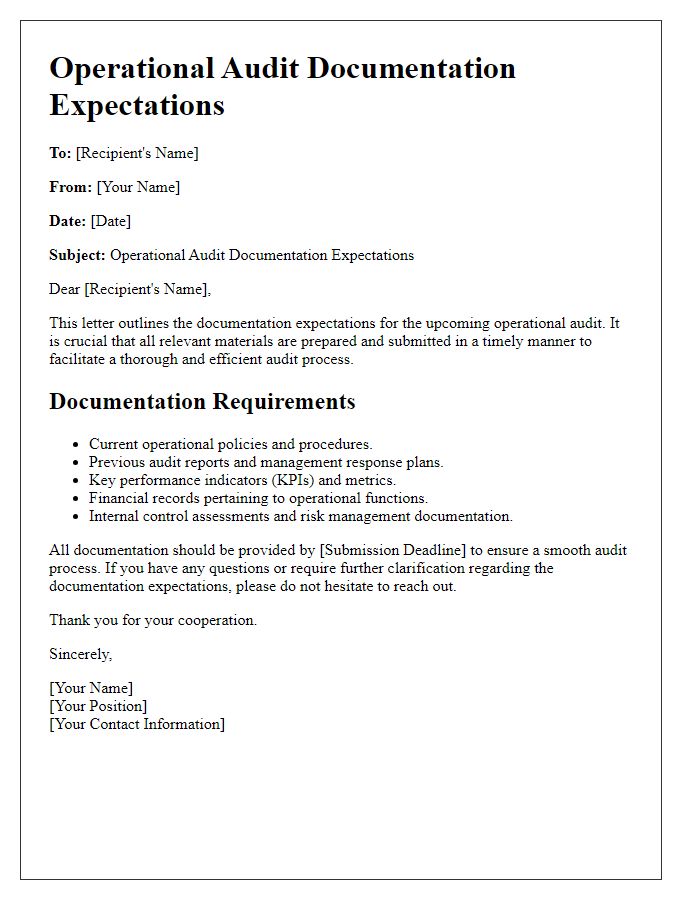 Letter template of operational audit documentation expectations