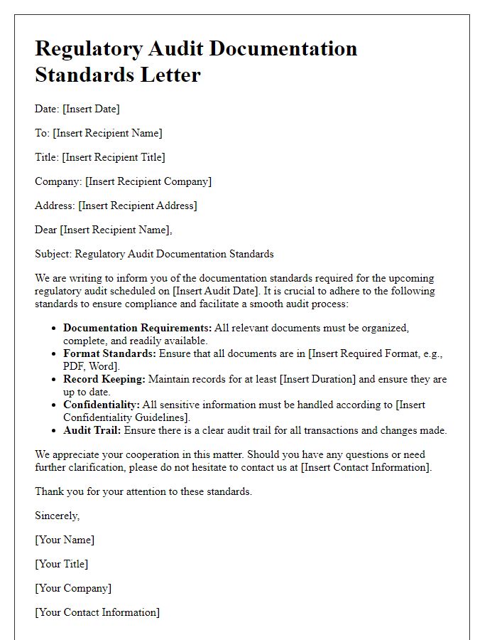 Letter template of regulatory audit documentation standards