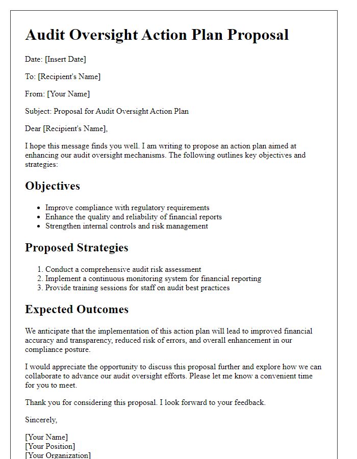 Letter template of audit oversight action plan proposal