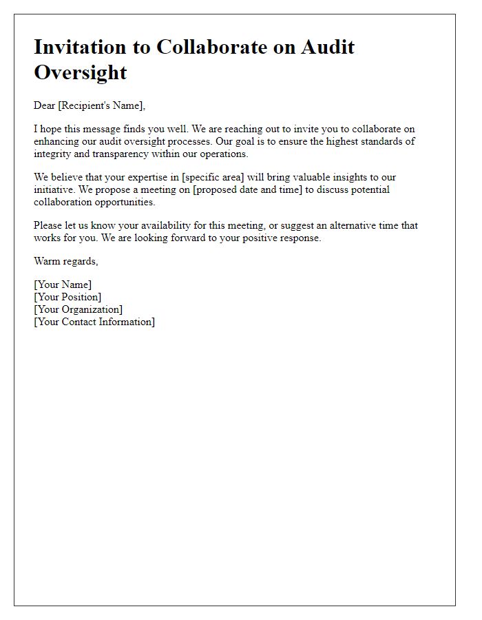 Letter template of audit oversight collaboration invitation
