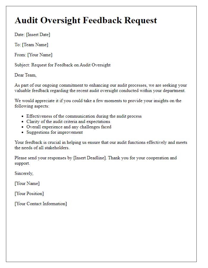 Letter template of audit oversight feedback request for teams