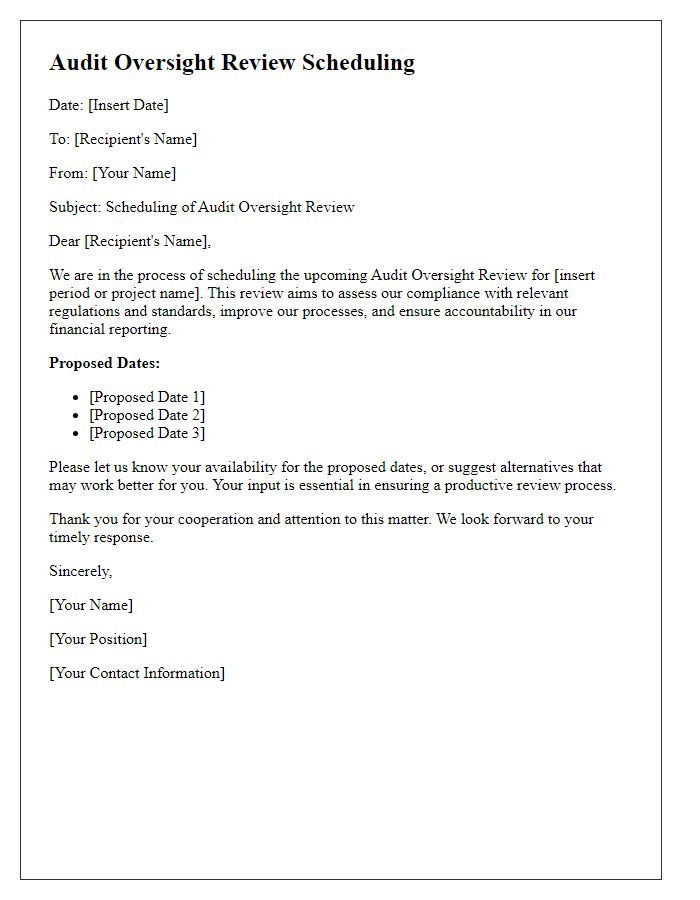 Letter template of audit oversight review scheduling