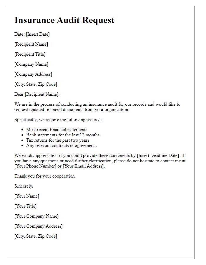 Letter template of insurance audit request for updated financial records.