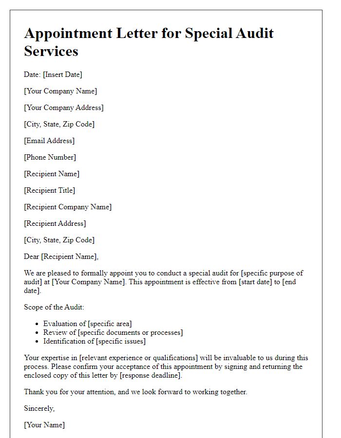 Letter template of appointment for special audit services