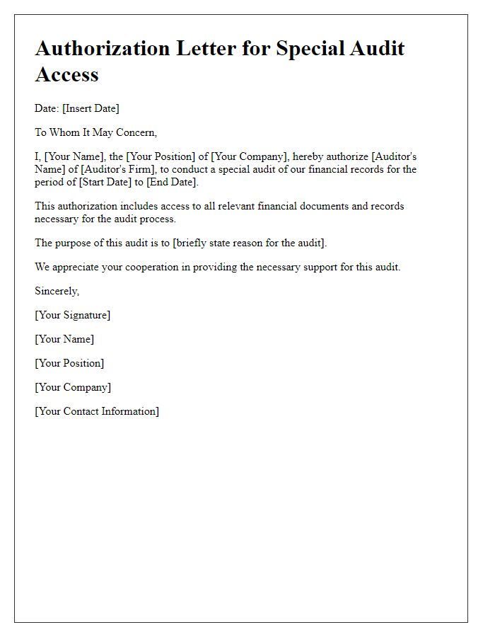 Letter template of authorization for special audit access