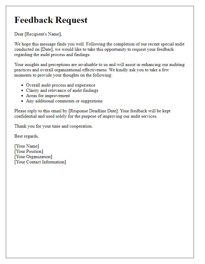 Letter template of feedback request after special audit completion