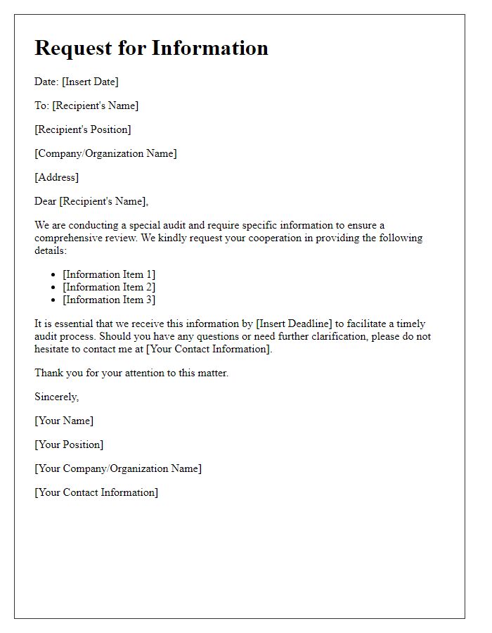 Letter template of request for information for special audit