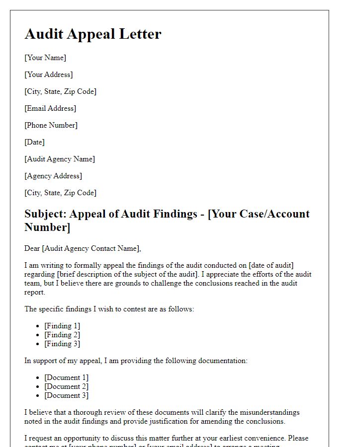 Letter template of government audit appeal