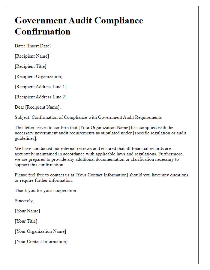 Letter template of government audit compliance confirmation