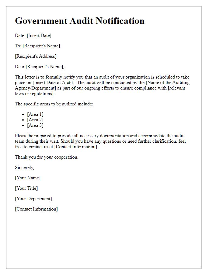 Letter template of government audit notification