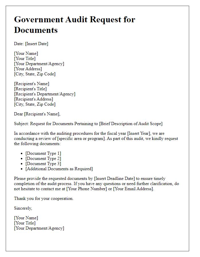 Letter template of government audit request for documents