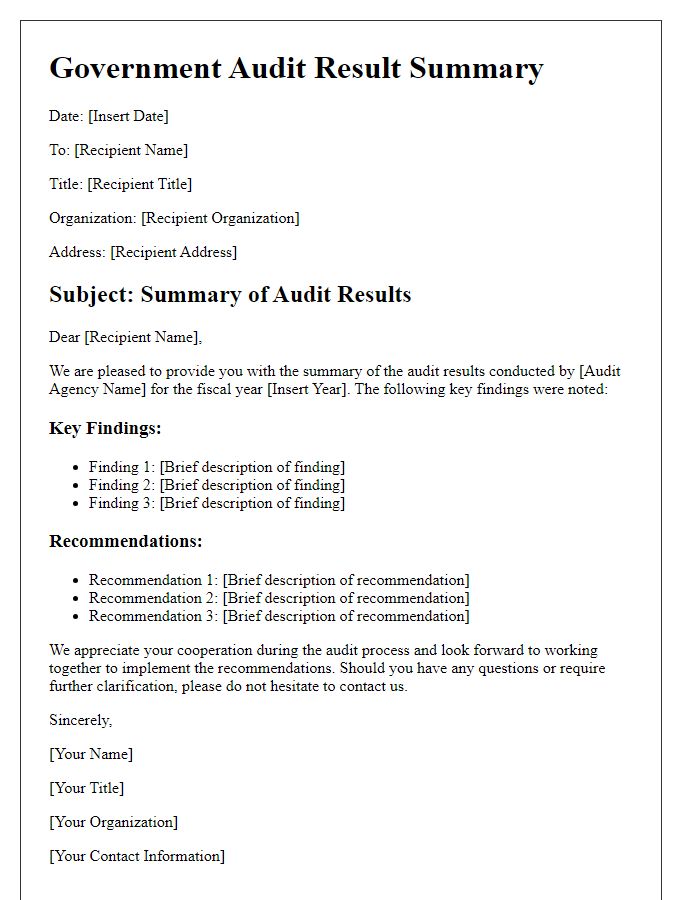 Letter template of government audit result summary