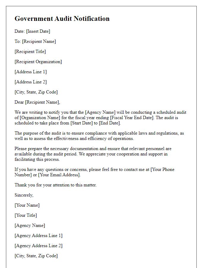 Letter template of government audit scheduling