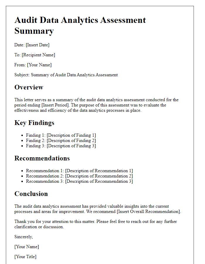 Letter template of audit data analytics assessment summary