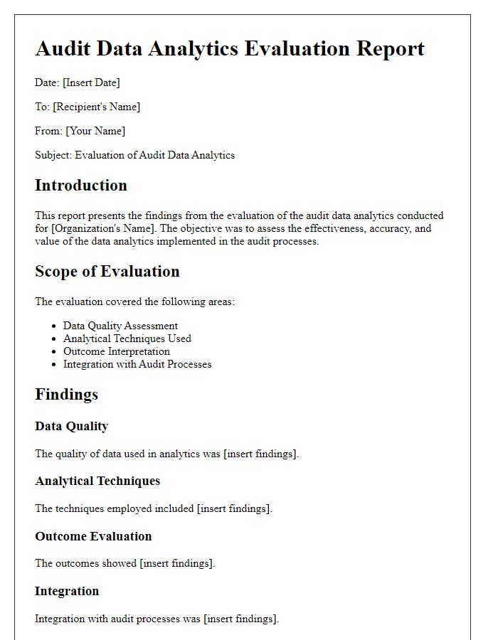 Letter template of audit data analytics evaluation report