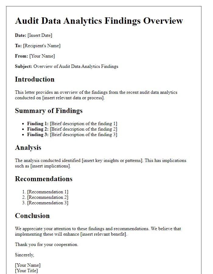 Letter template of audit data analytics findings overview