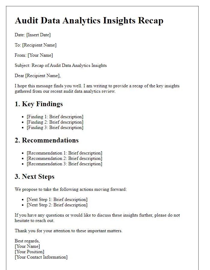 Letter template of audit data analytics insights recap