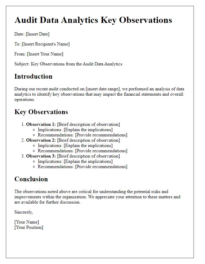 Letter template of audit data analytics key observations