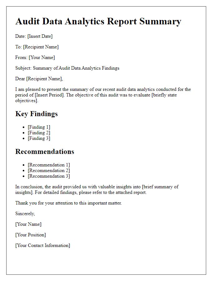 Letter template of audit data analytics report summary