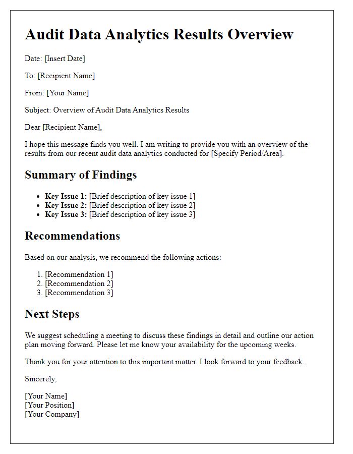 Letter template of audit data analytics results overview