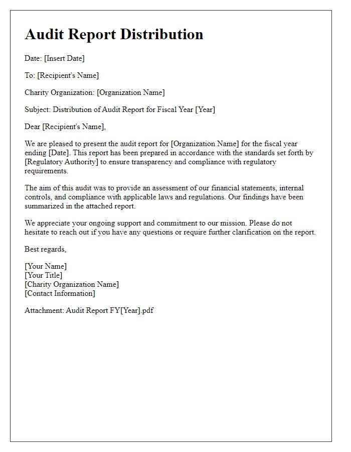 Letter template of charity organization audit report distribution.