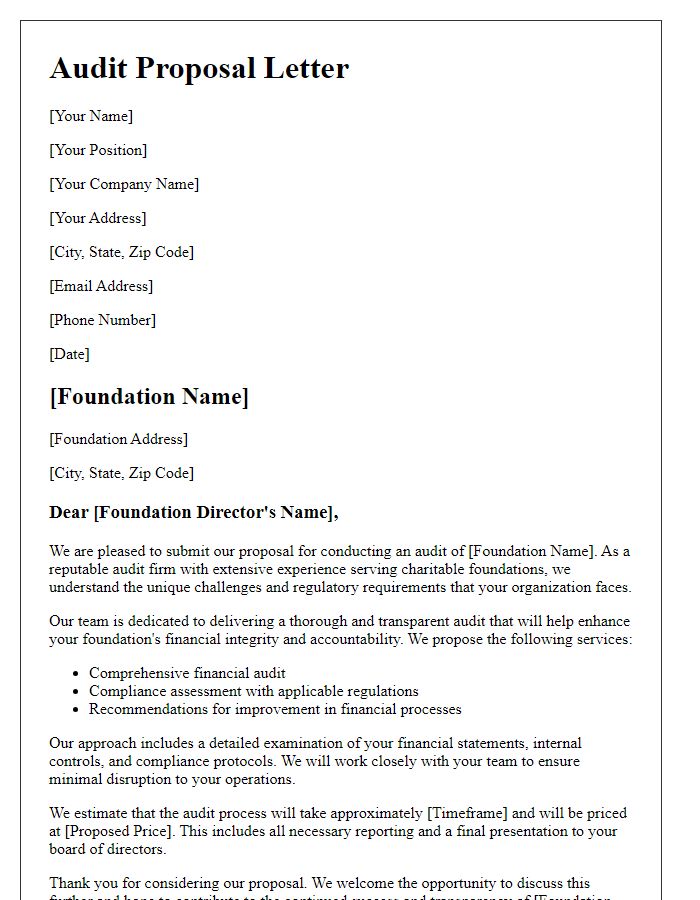 Letter template of audit proposal for charitable foundations