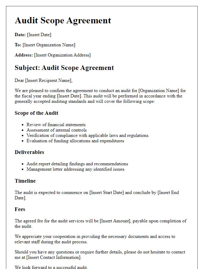 Letter template of audit scope agreement for voluntary organizations