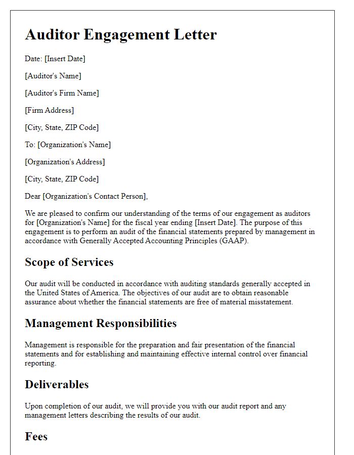 Letter template of auditor engagement for community service organizations