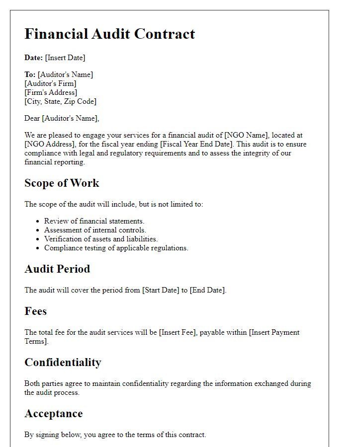 Letter template of financial audit contract for NGOs