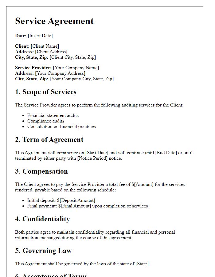 Letter template of service agreement for nonprofit auditing