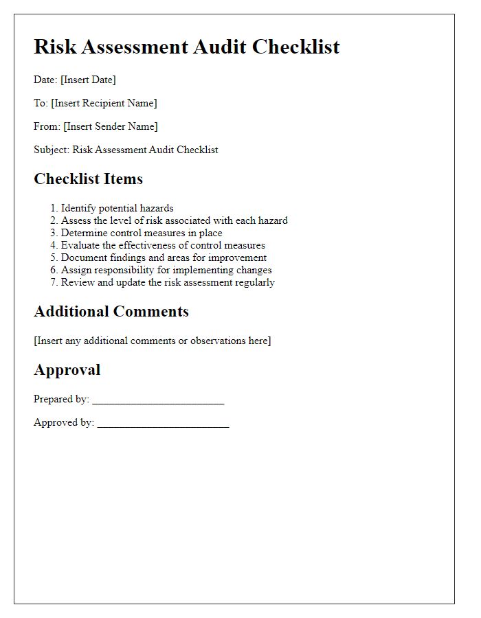 Letter template of Risk Assessment Audit Checklist