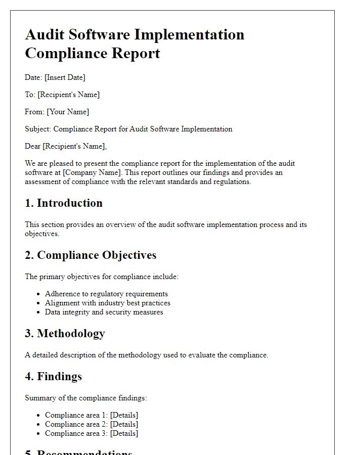 Letter template of audit software implementation compliance report