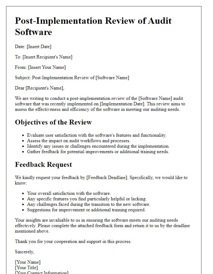 Letter template of audit software implementation post-implementation review