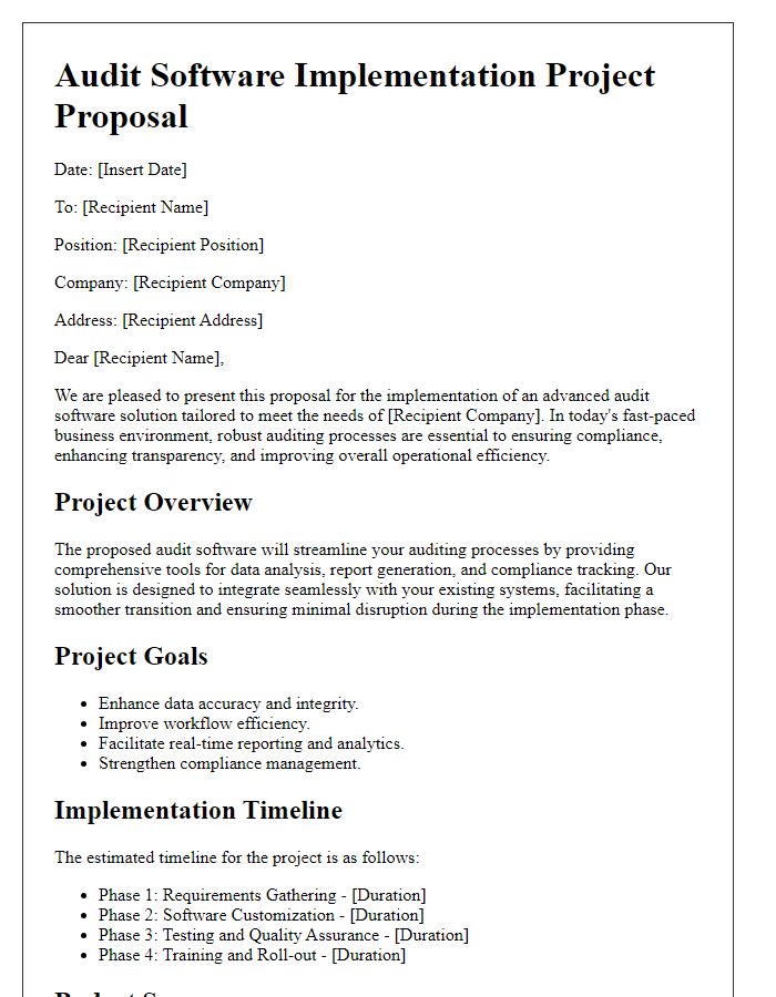 Letter template of audit software implementation project proposal