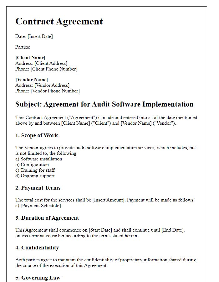 Letter template of contract agreement for audit software implementation