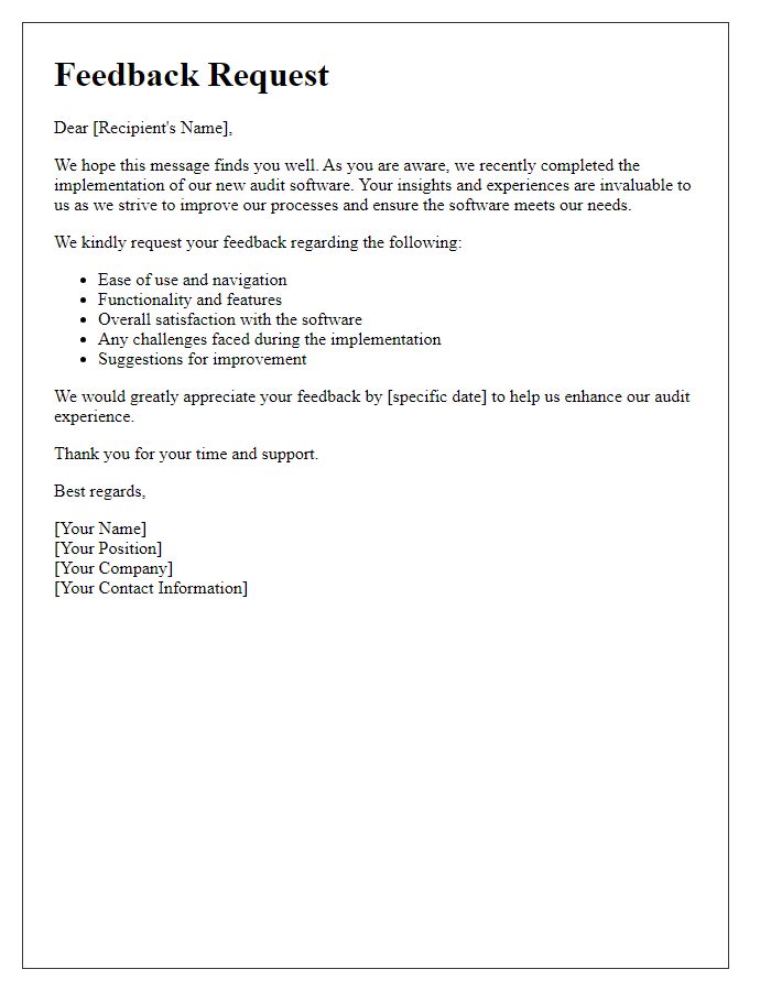 Letter template of feedback request for audit software implementation