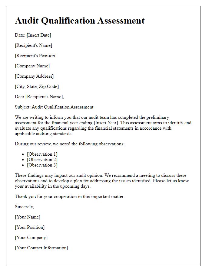 Letter template of audit qualification assessment