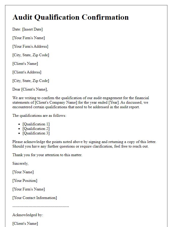 Letter template of audit qualification confirmation