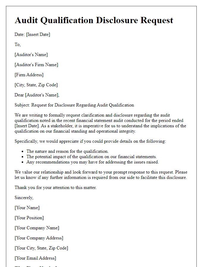 Letter template of audit qualification disclosure request