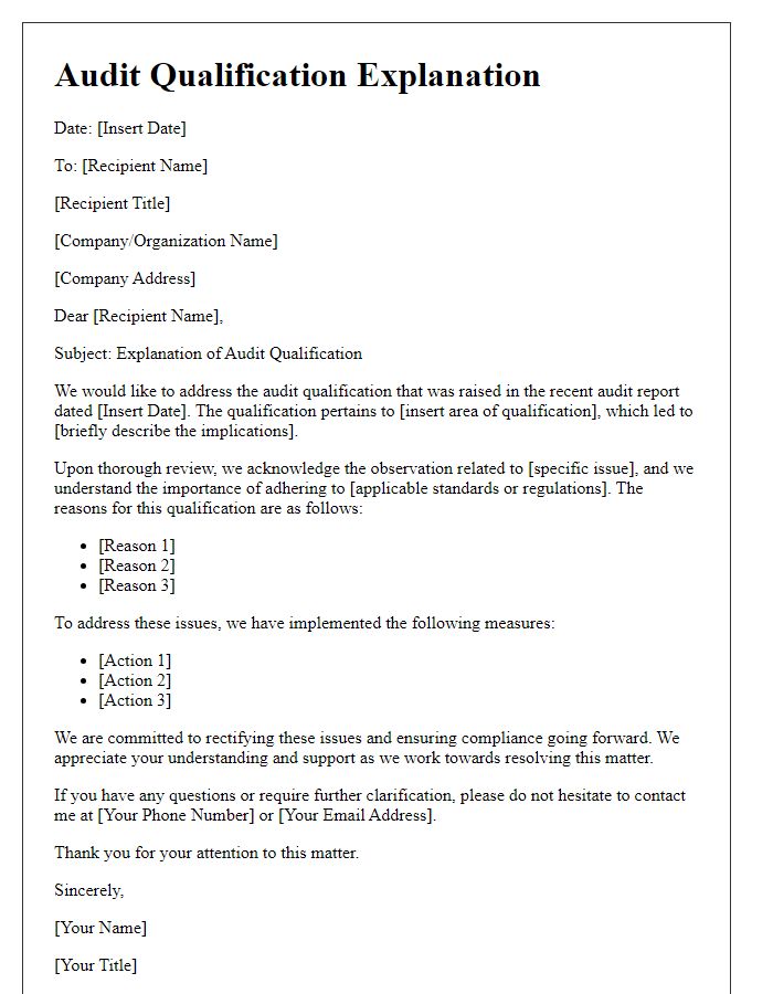 Letter template of audit qualification explanation