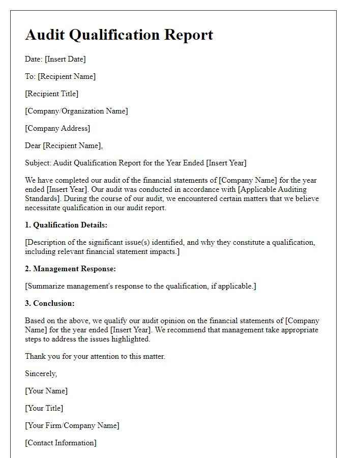 Letter template of audit qualification report