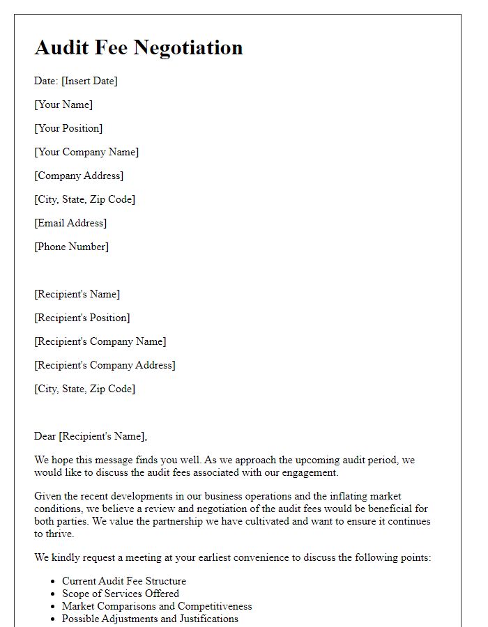 Letter template of audit fee negotiation for multinational corporations.