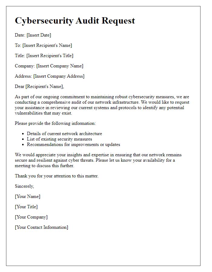 Letter template of cybersecurity audit request for network infrastructure review