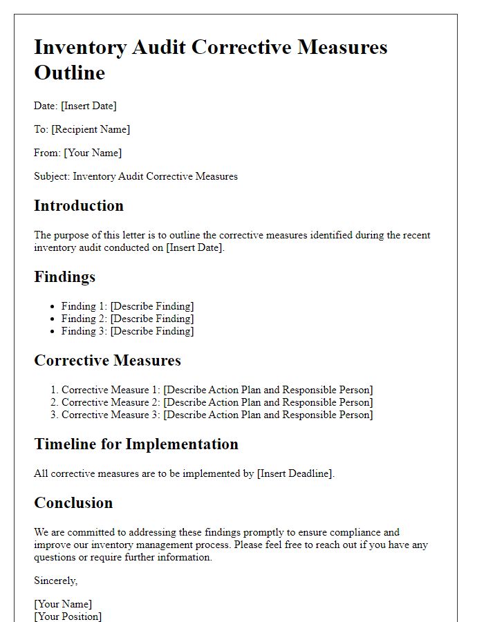 Letter template of inventory audit corrective measures outline