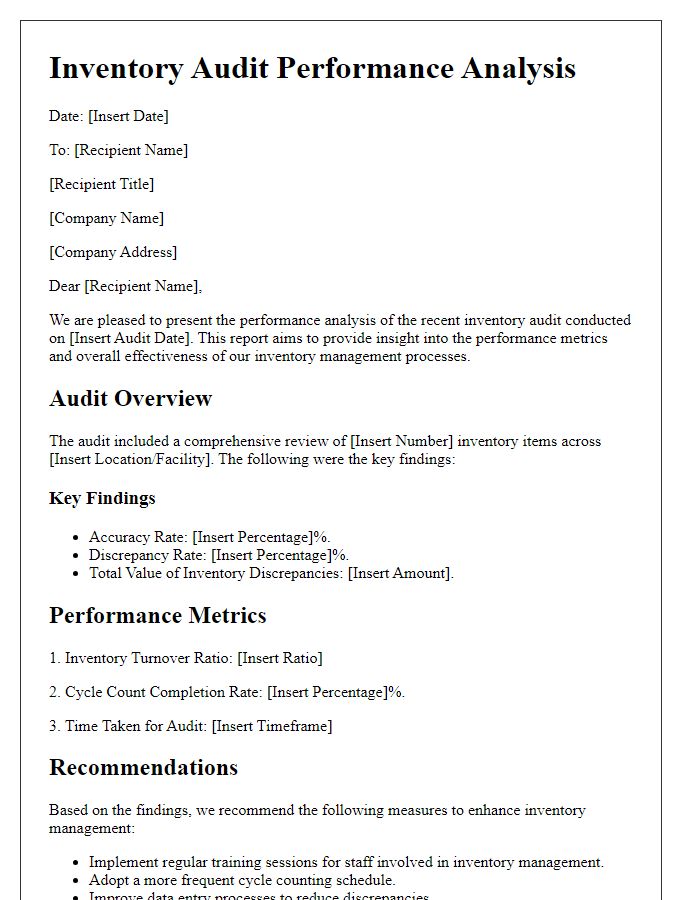 Letter template of inventory audit performance analysis