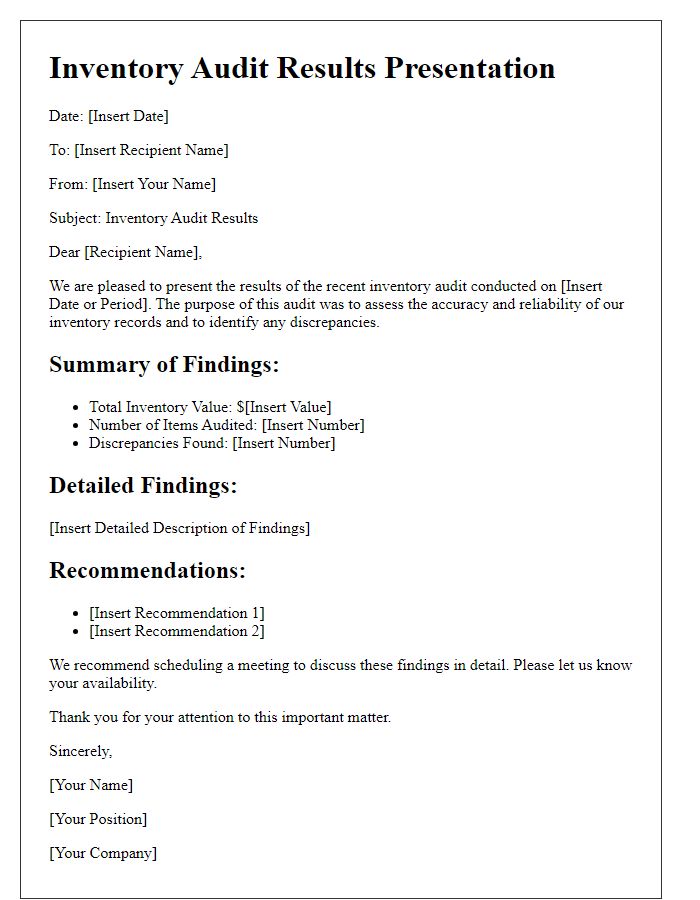 Letter template of inventory audit results presentation
