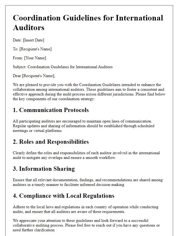 Letter template of Coordination Guidelines for International Auditors