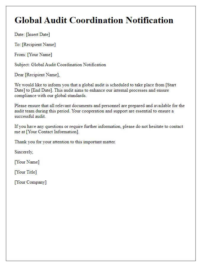 Letter template of Global Audit Coordination Notification